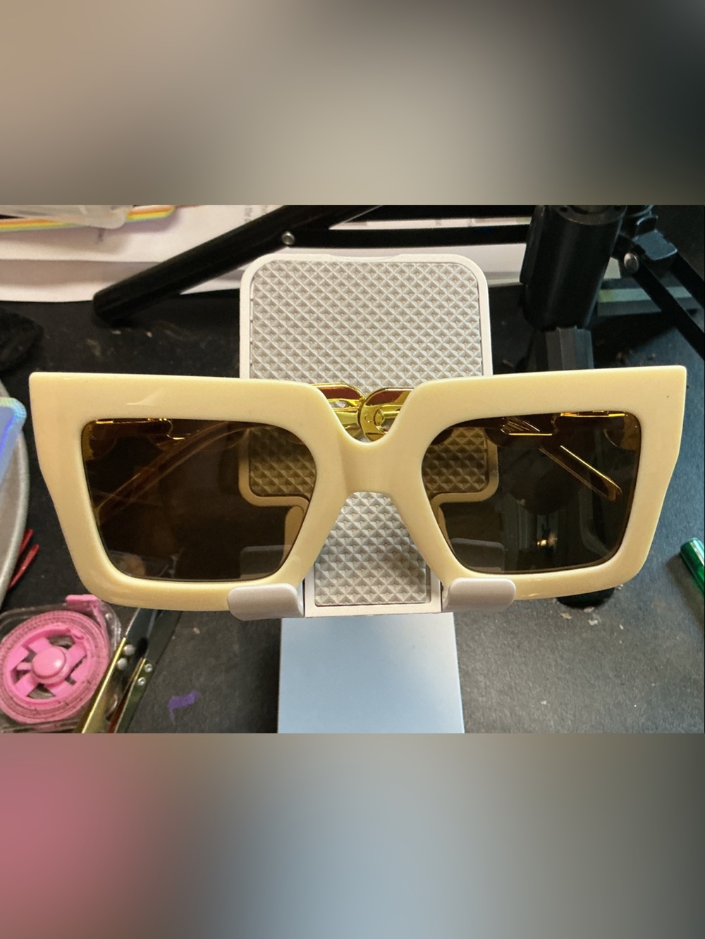 Chunky Cream Square Sunglasses with Brown Lenses